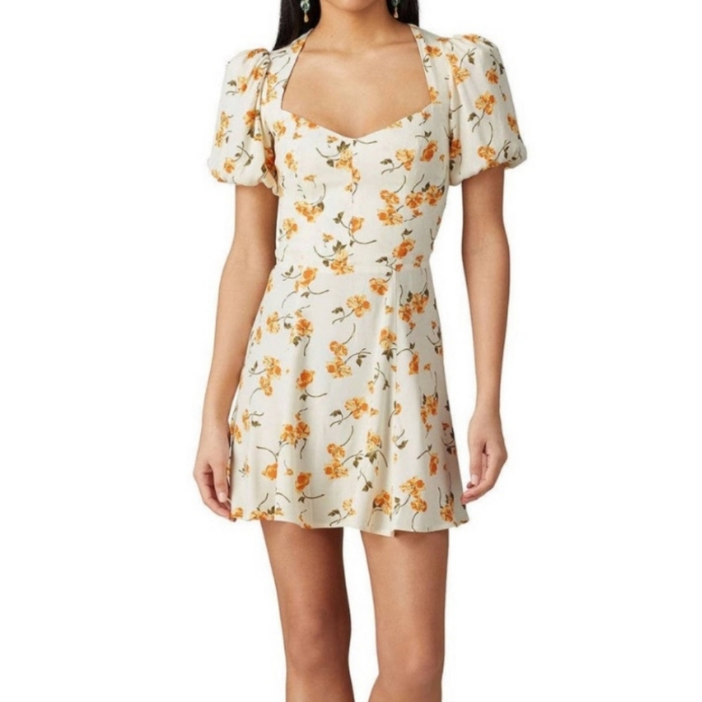 Reformation Floral Print Dress with Orange Accents